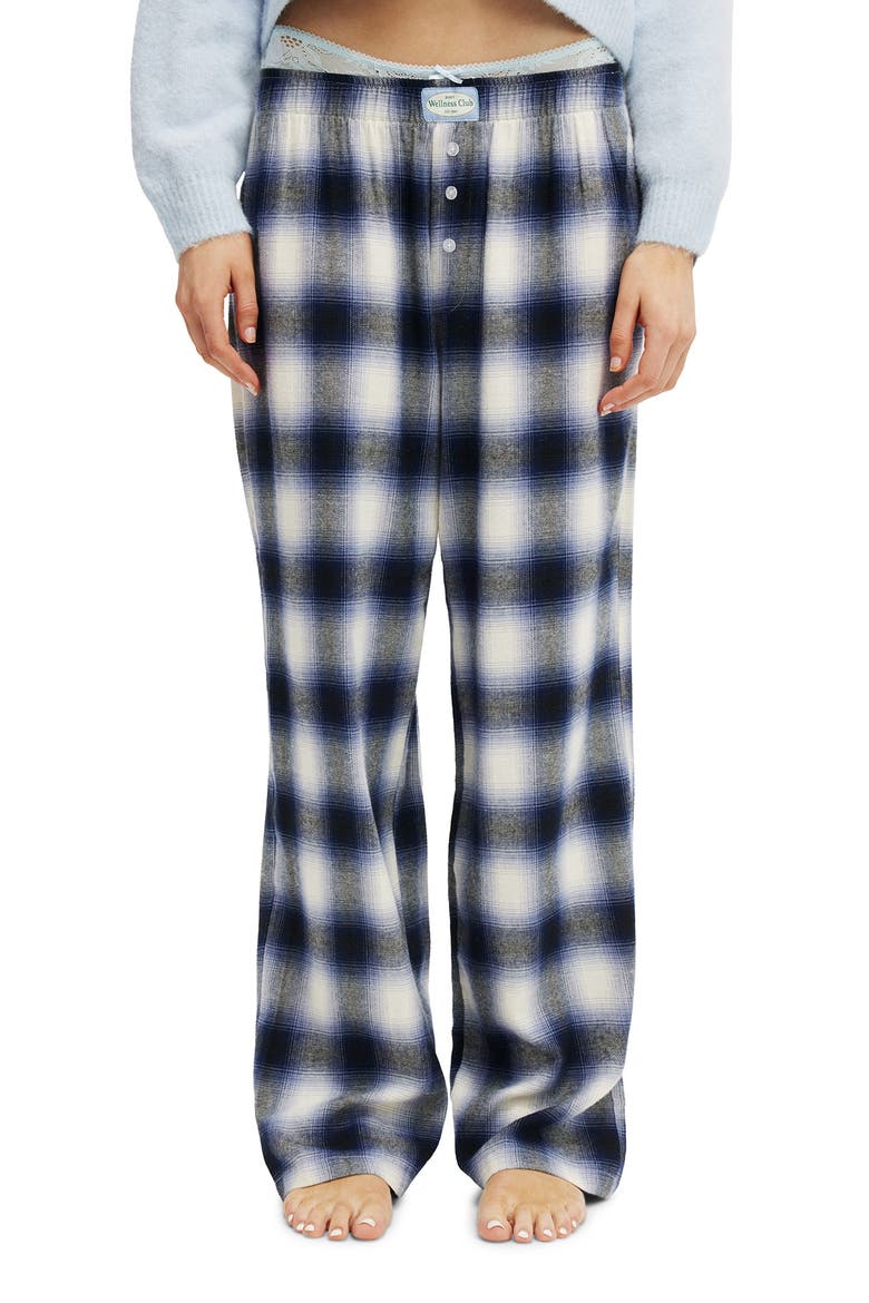 Women's Flannel Wide Leg Pant, Main, color, Navy White Check