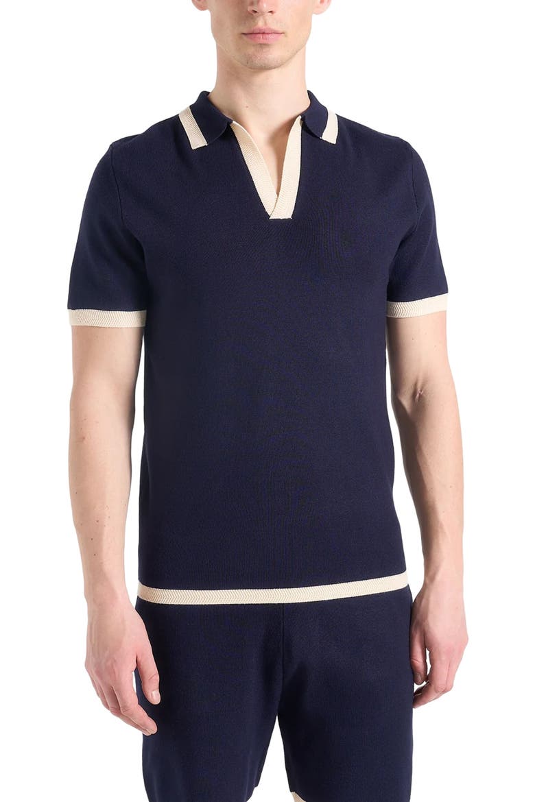Lambert Contrast Detail Knit Polo Shirt, Alternate, color, Navy