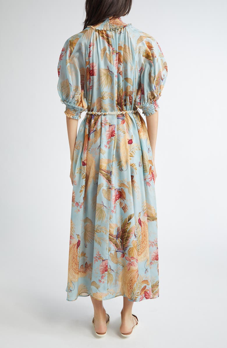 Zimmermann Ascension Print Silk Belted Dress, Alternate, color, Aqua Palm Floral