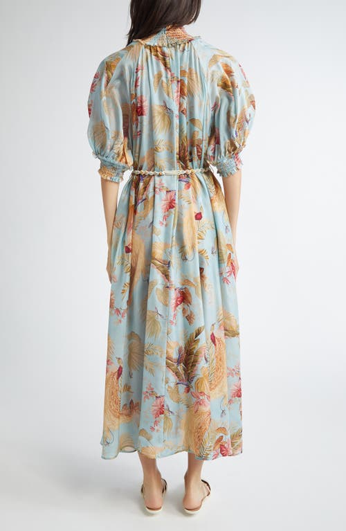 Zimmermann Women Aqua Palm Floral Habotai Silk Ascension Maxi Dress In Blue