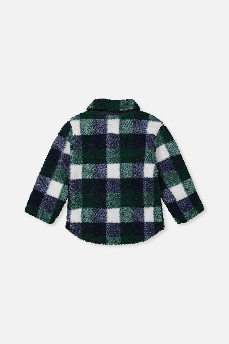Zipped Fleece Check Chest Pocket Overshirt, Alternate, color, Blue and Green Checks