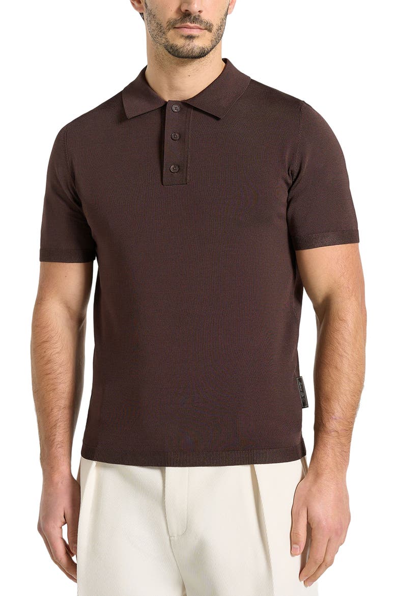 Bryn Luxe Knitted Polo Top, Alternate, color, Brown