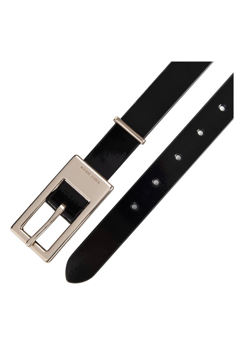 Elongated Buckle Leather Belt, Alternate, color, BLACK