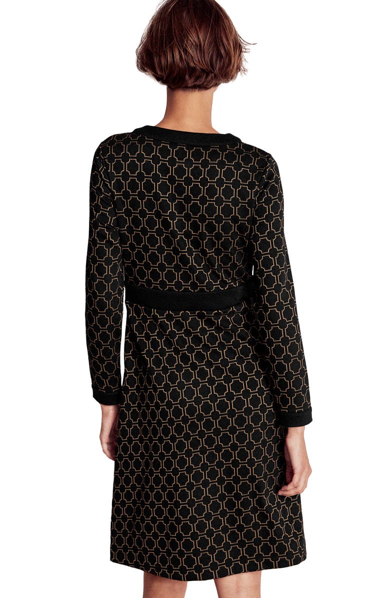 Boden Lavinia Geo Print Long Sleeve Knit Dress, Alternate, color, Black/ Camel Jacquard