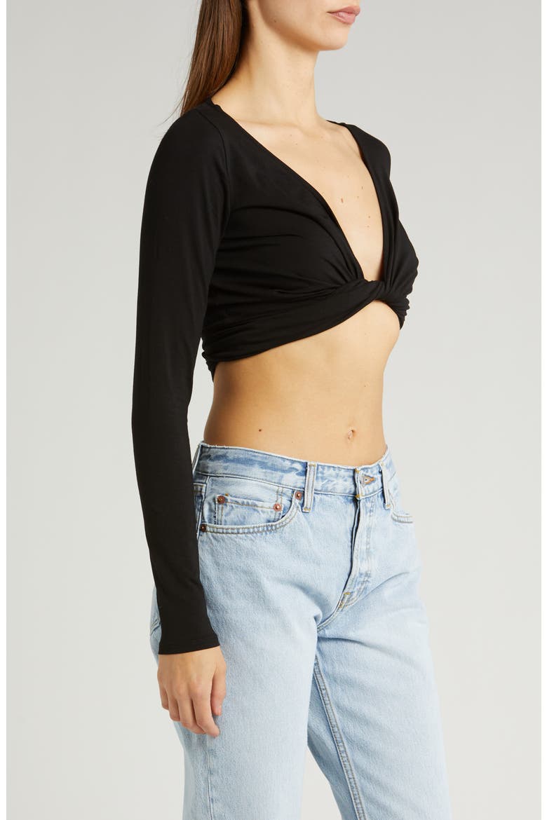 Wrap Tie Stretch Organic Cotton Top, Alternate, color, BLACK