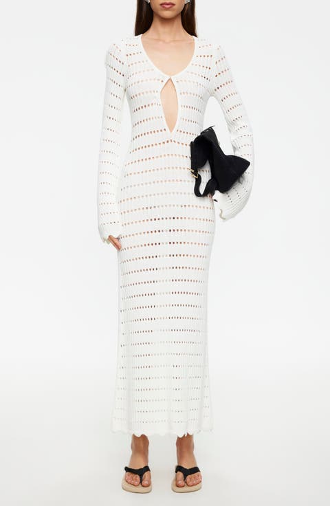 Leisure Open Stitch Long Sleeve Maxi Sweater Dress