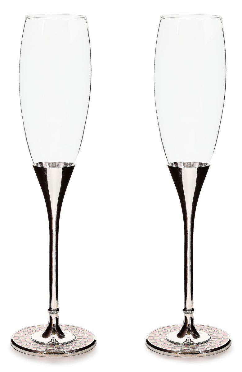 MACKENZIE CHILDS Set of 2 Celebrate Rosy Toasting Champagne Flutes, Main, color, Rosy