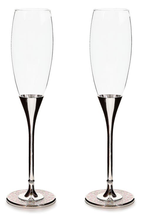Set of 2 Celebrate Rosy Toasting Champagne Flutes