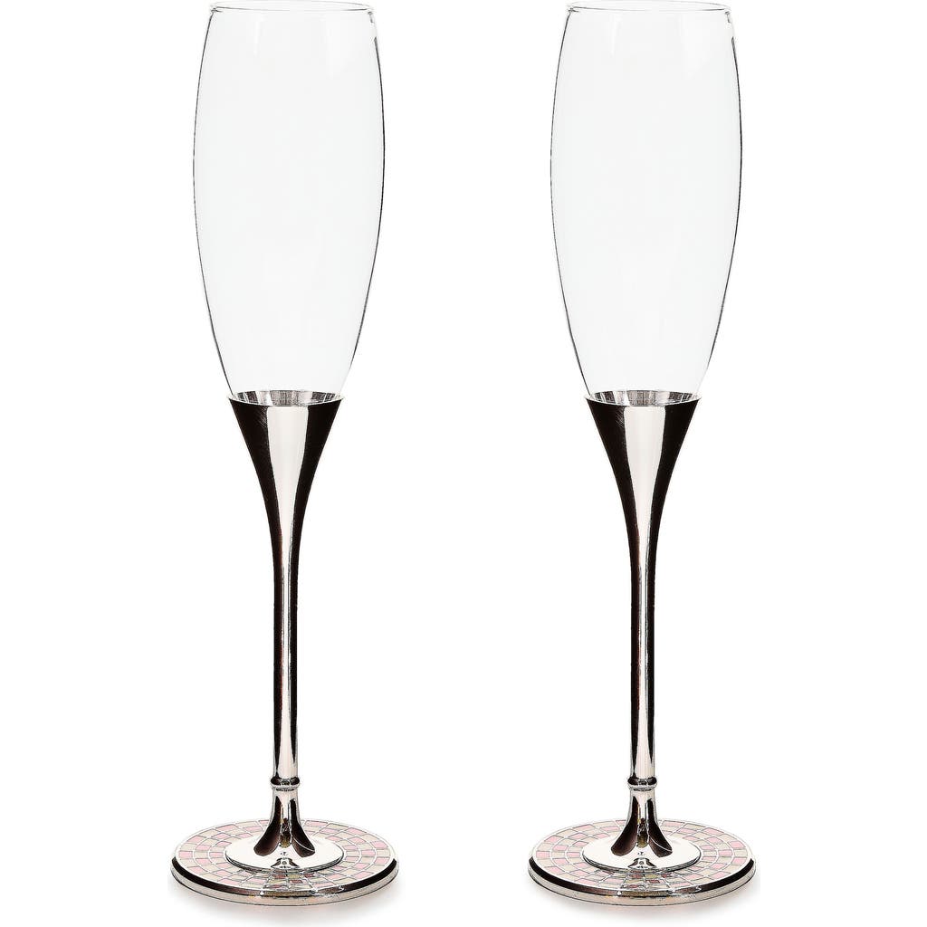 Mackenzie-childs Mackenzie Childs Set Of 2 Celebrate Courtly Check Toasting Champagne Flutes In Transparent