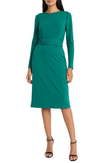 Maggy London Side Pleat Sheath Dress In Alpine Green