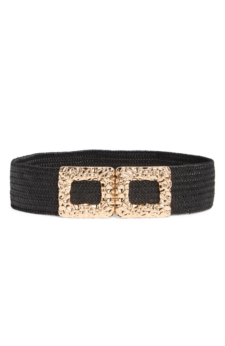 AREA STARS Bree Double Buckle Stretch Woven Belt, Main, color, Black