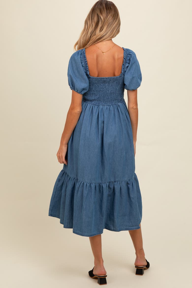 Vintage Wash Chambray Smocked Midi Dress, Alternate, color, Blue