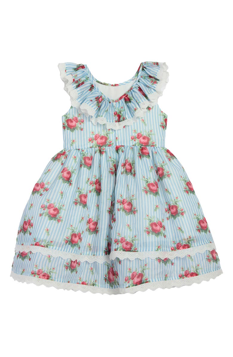 Pippa & Julie Kids' Joyce Floral Stripe Fit & Flare Dress, Alternate, color, Blue/ White