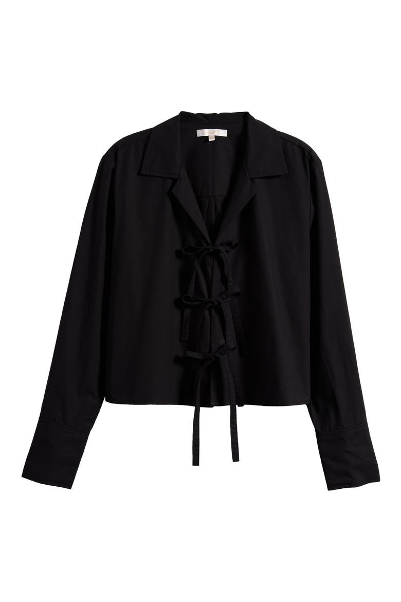 Alexandra Tie Front Cotton Poplin Top, Alternate, color, BLACK