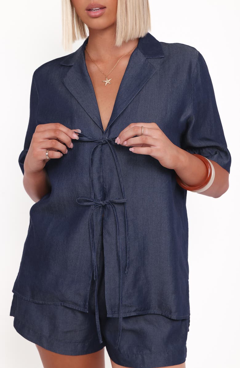 Petal & Pup Aaliyah Tie Front Chambray Top, Alternate, color, Dark Wash