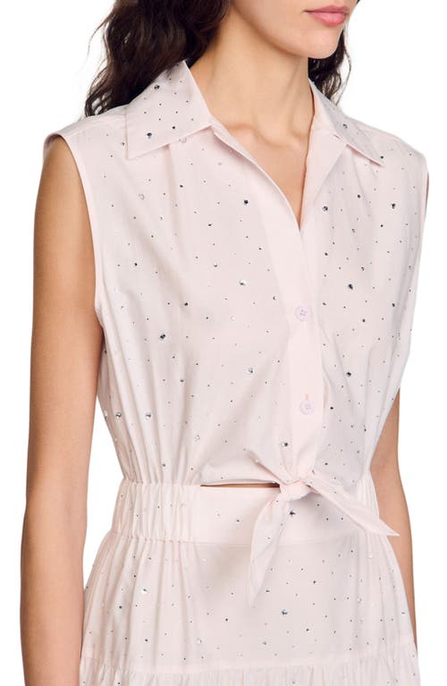 Sandro Rhinestone Tie-front Maxi Dress In Light Pink