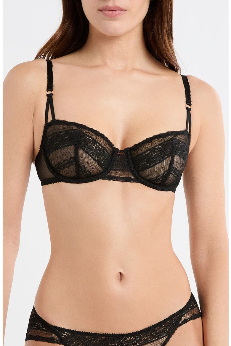Exception N°9 Embroidered Underwire Balconette Bra, Main, color, BLACK