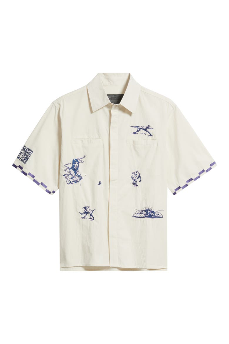 Live Life with Ease Embroidered Short Sleeve Poplin Button-Up Shirt, Alternate, color, BIRCH