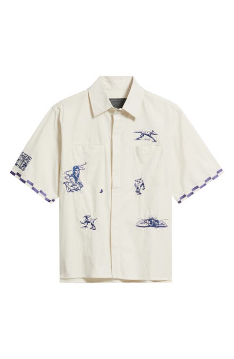 Live Life with Ease Embroidered Short Sleeve Poplin Button-Up Shirt