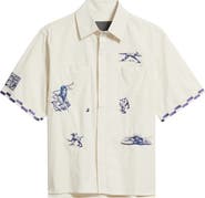 JUNGLES Live Life with Ease Embroidered Short Sleeve Poplin Button-Up Shirt