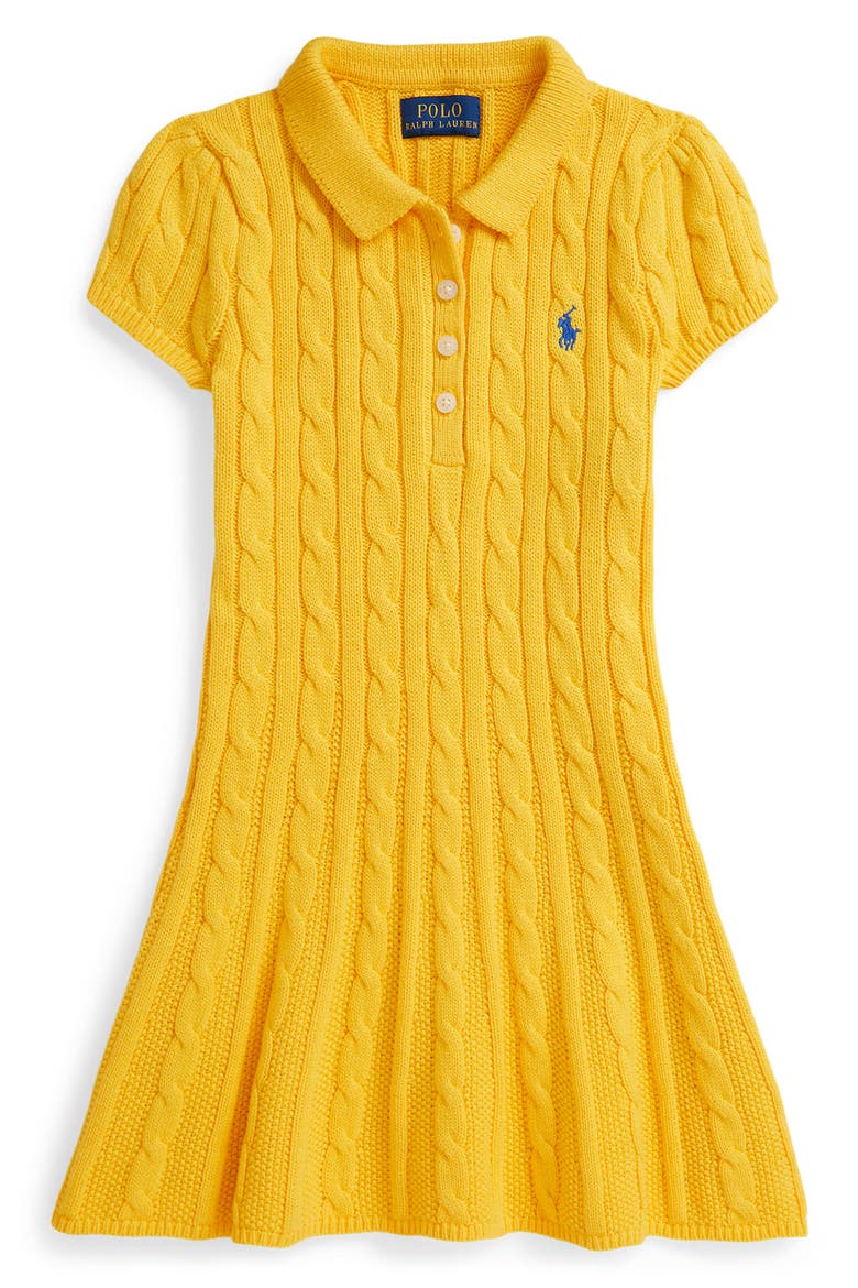Kids' Cotton Cable Knit Sweater Dress, Main, color, YELLOW
