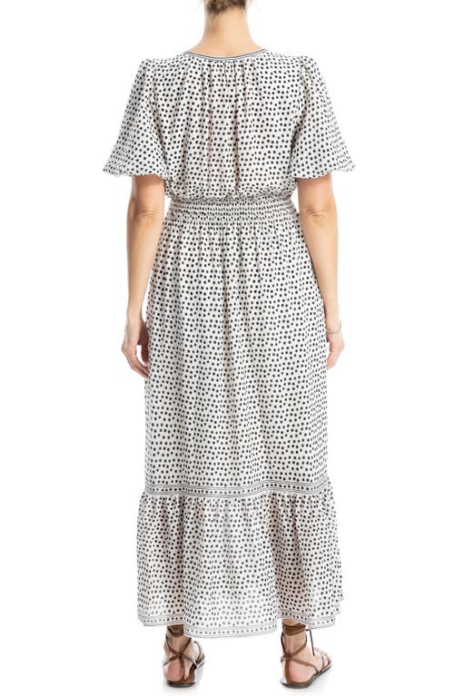 Max Studio Bubble Sleeve Tiered Maxi Dress In Cream/black Stipple Dot Pnl