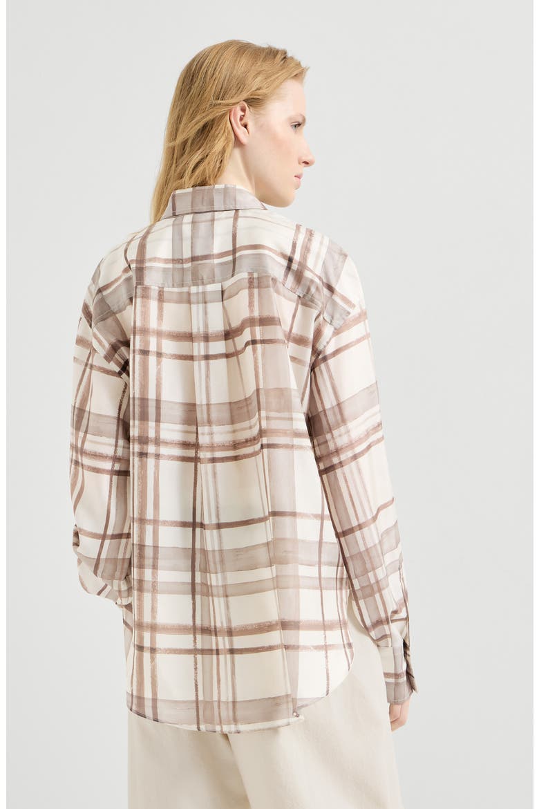 Silk pongée shirt in macrocheck print, Alternate, color, Panama