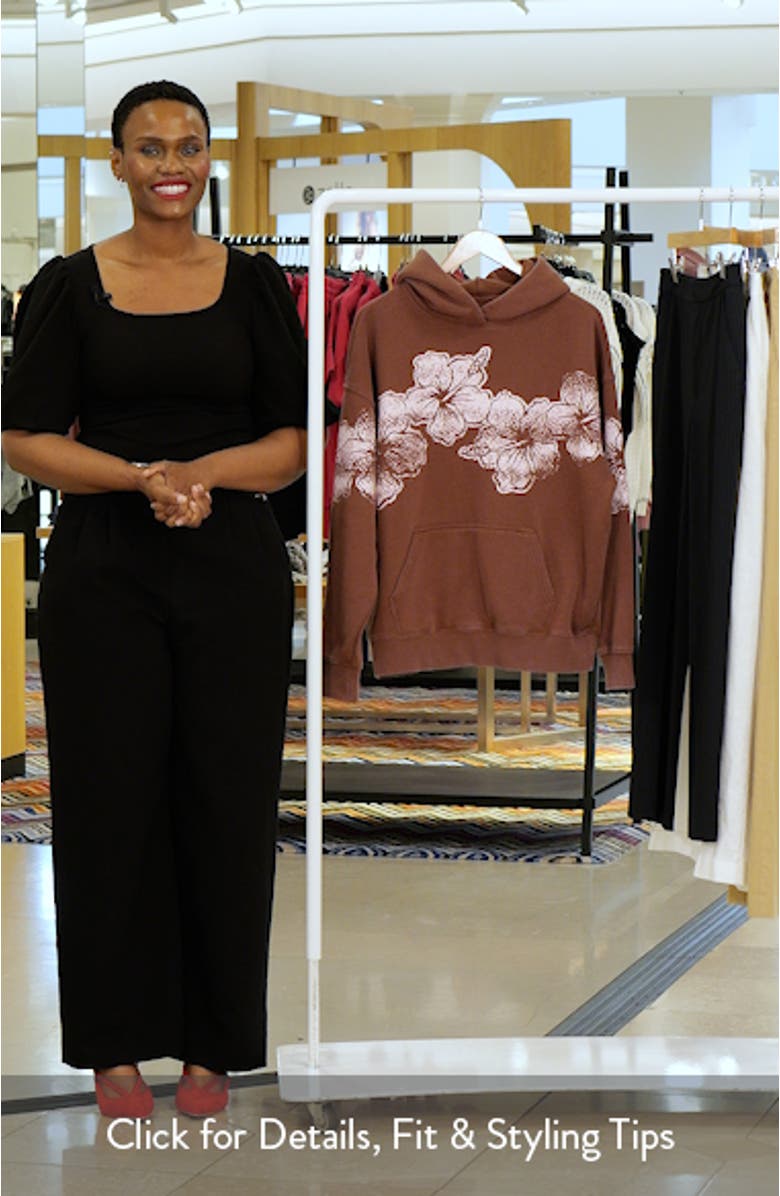 Hibiscus Print Cotton Blend Hoodie, sales video thumbnail