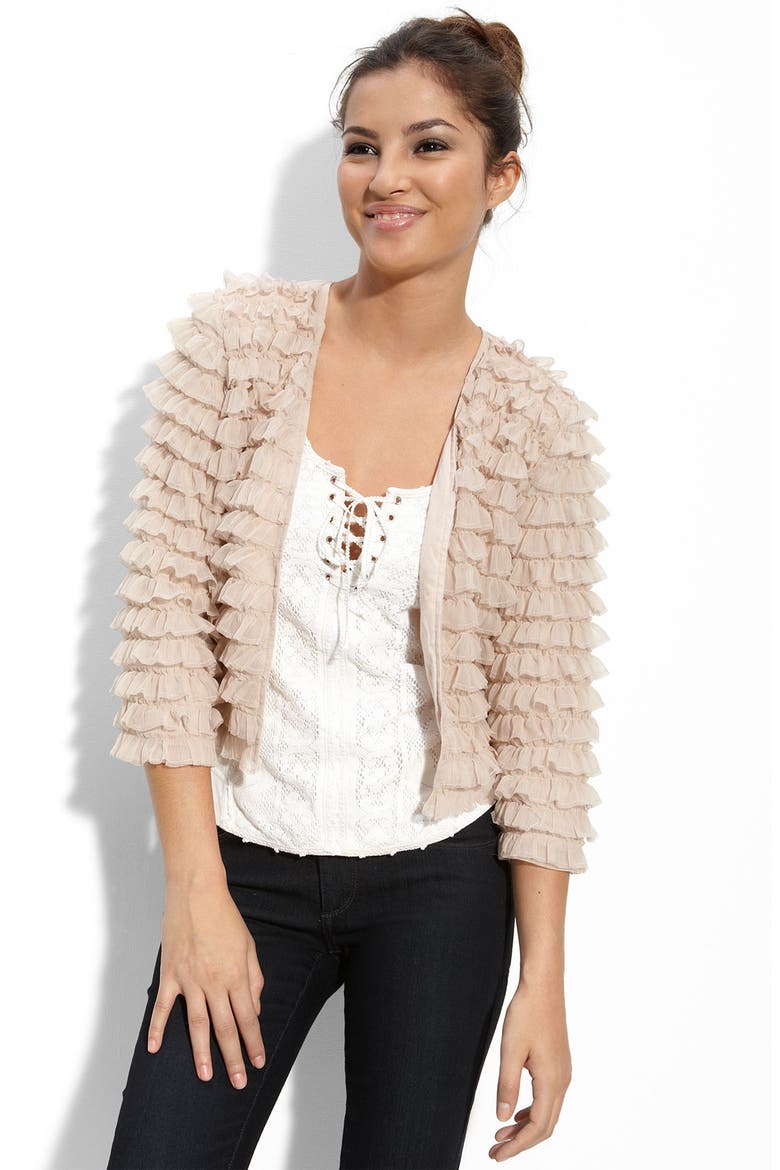 Hinge® Mini Ruffle Crop Jacket, Main, color, PEACE