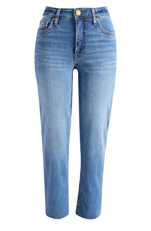 Rachael Fab Ab Raw Hem High Waist Crop Mom Jeans (Adherent) (Regular & Petite)