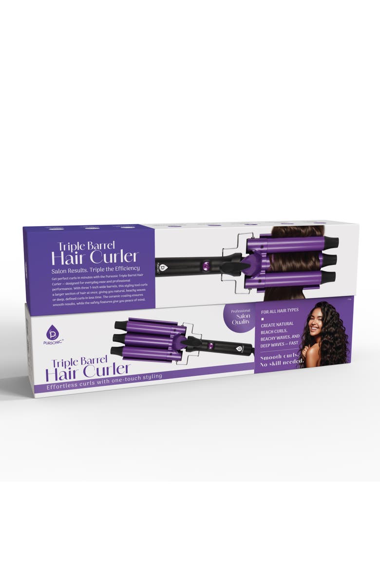 PURSONIC Triple Barrel Hair Curler - Effortless Beach Waves & Curls, Alternate, color, Purple