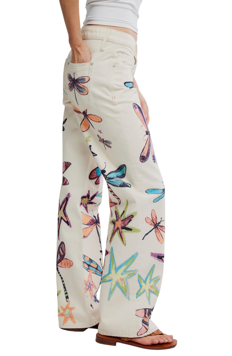 Free People Tennessee Trompe L'Oeil Print Jeans, Alternate, color, Dragonfly