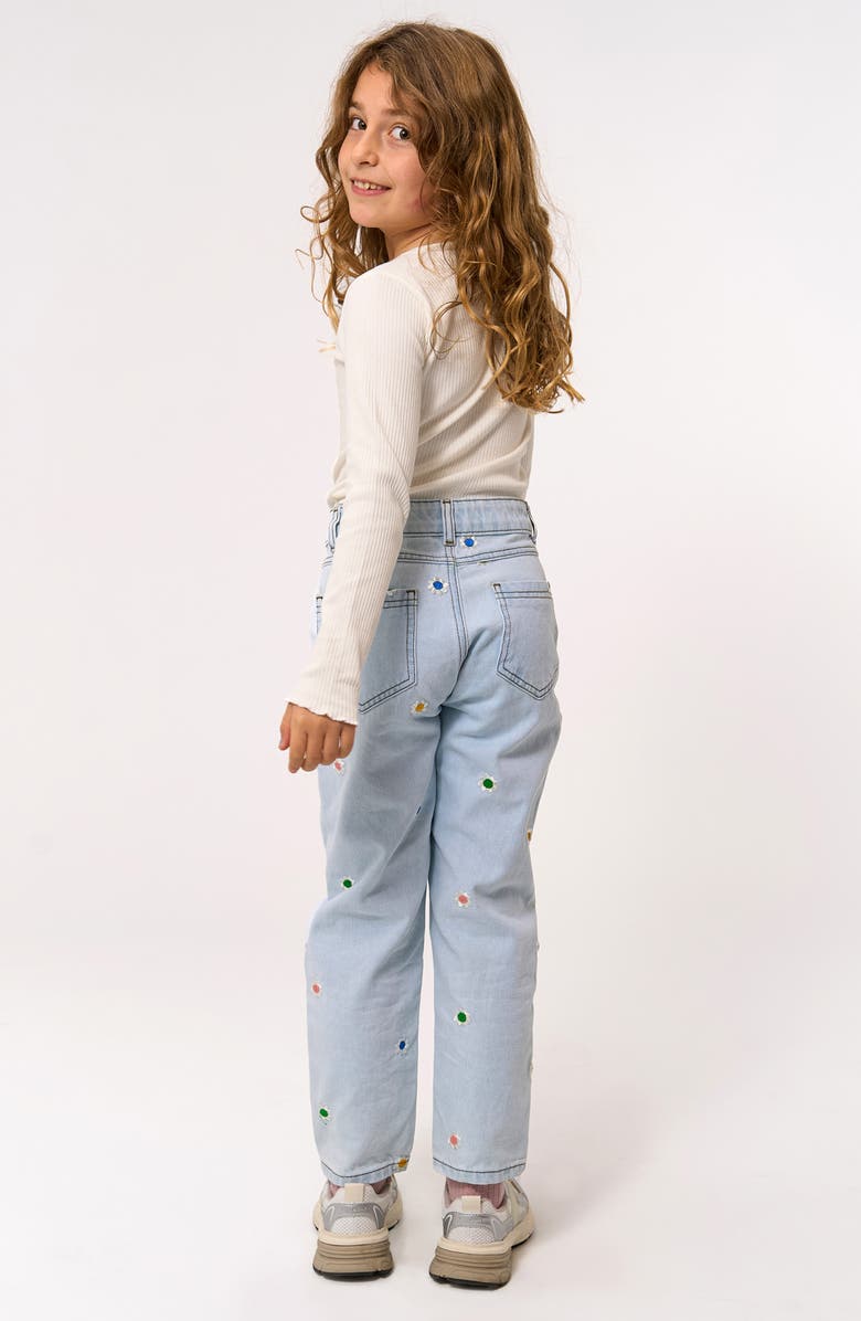 THE NEW Kids' Porscha Floral Embroidered Mom Jeans, Alternate, color, Light Blue Denim