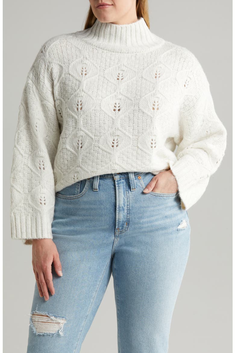 Curve Cable Stitch Turtleneck Sweater, Main, color, CREAM