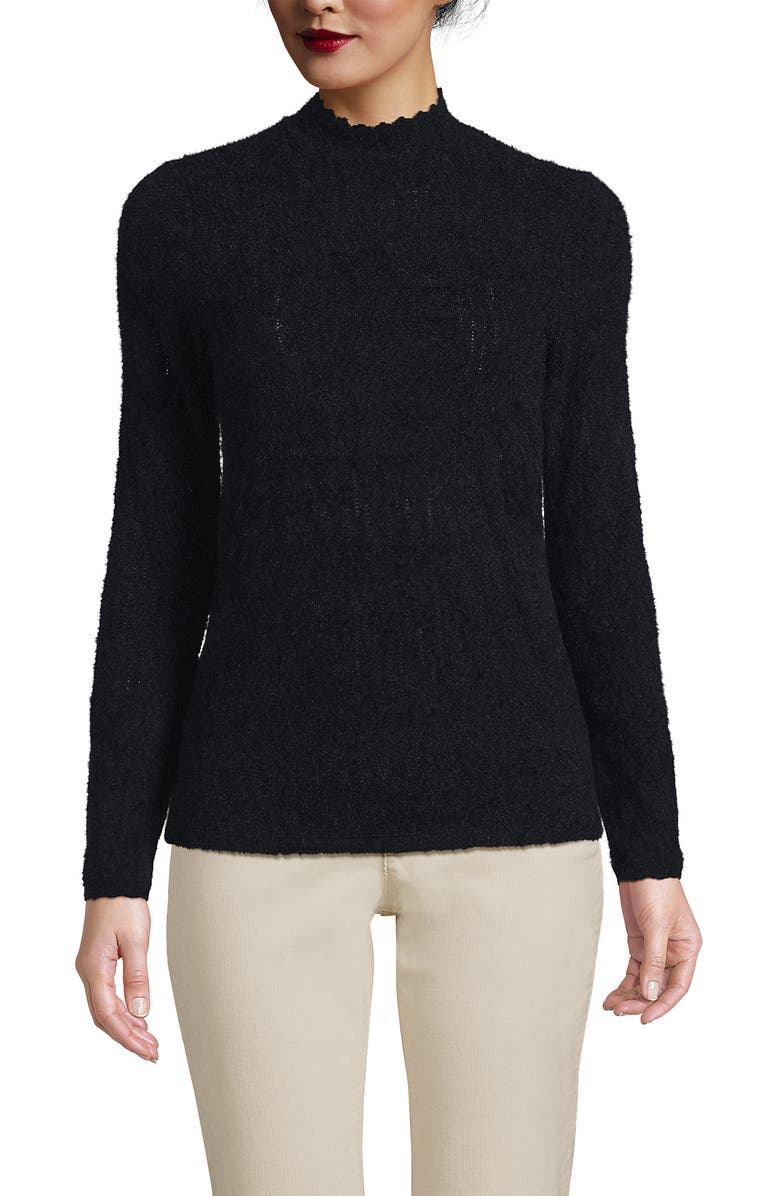 Lands' End Long Sleeve Brushed Lace Mock Neck Top, Alternate, color, 