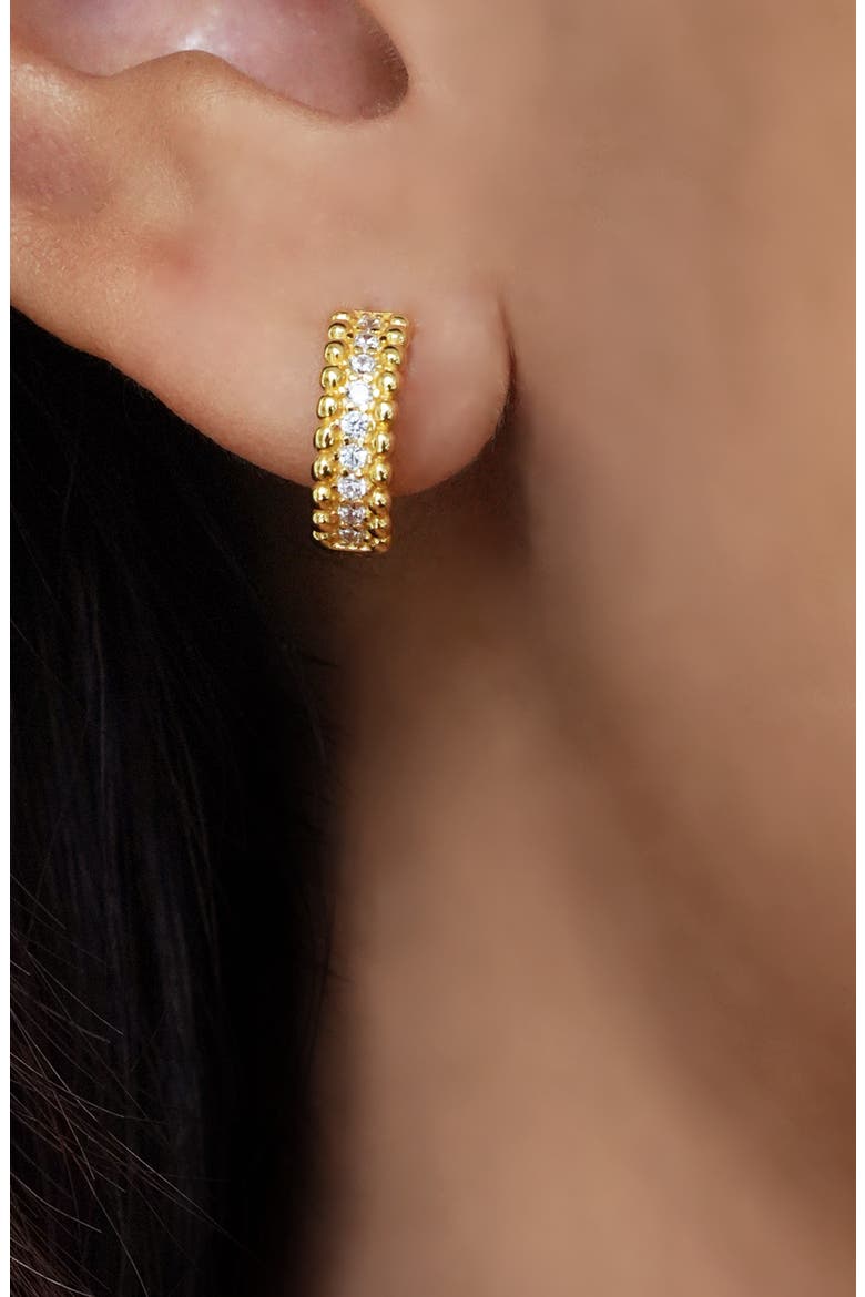 Beaded Cubic Zirconia Hoop Earrings, Alternate, color, GOLD