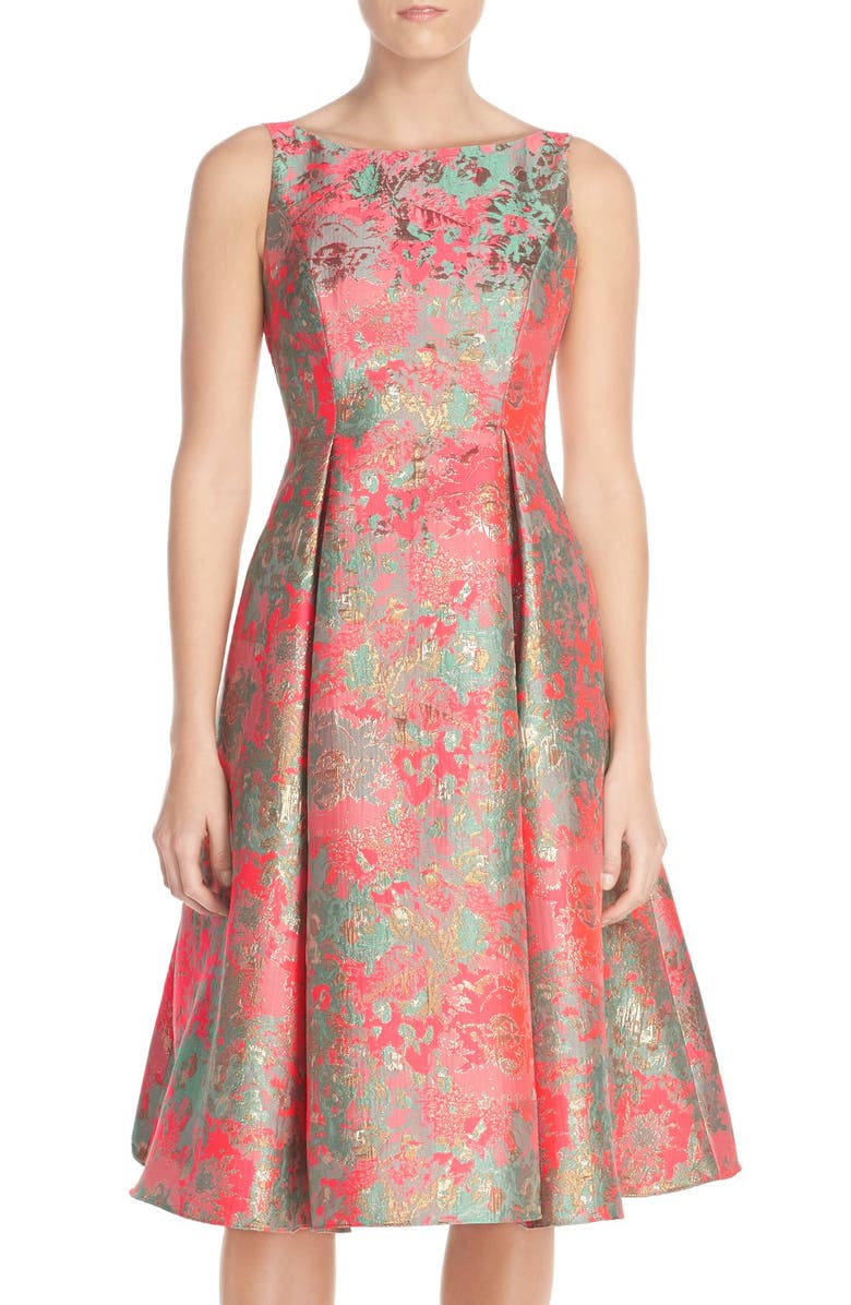 Adrianna Papell Metallic Jacquard Fit & Flare Dress, Main, color,