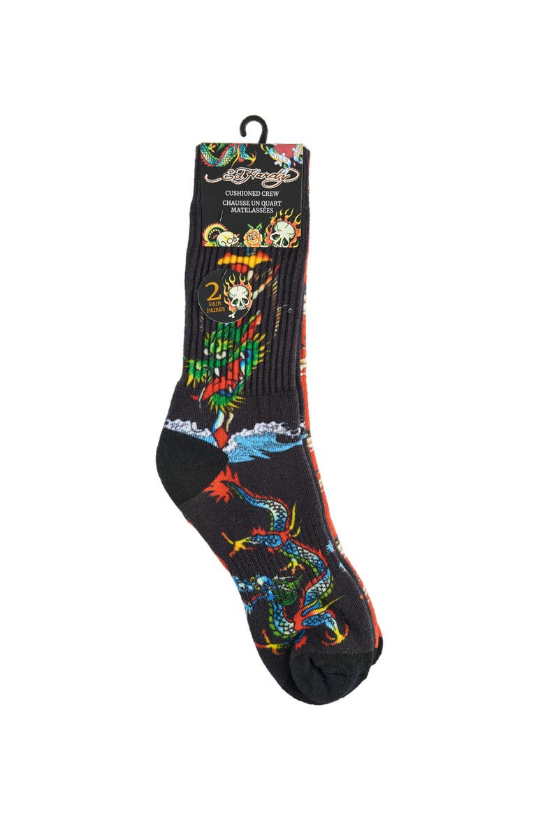 Dragon 360 Print Full Cushion Crew Sock 2-Pack, Alternate, color, Red