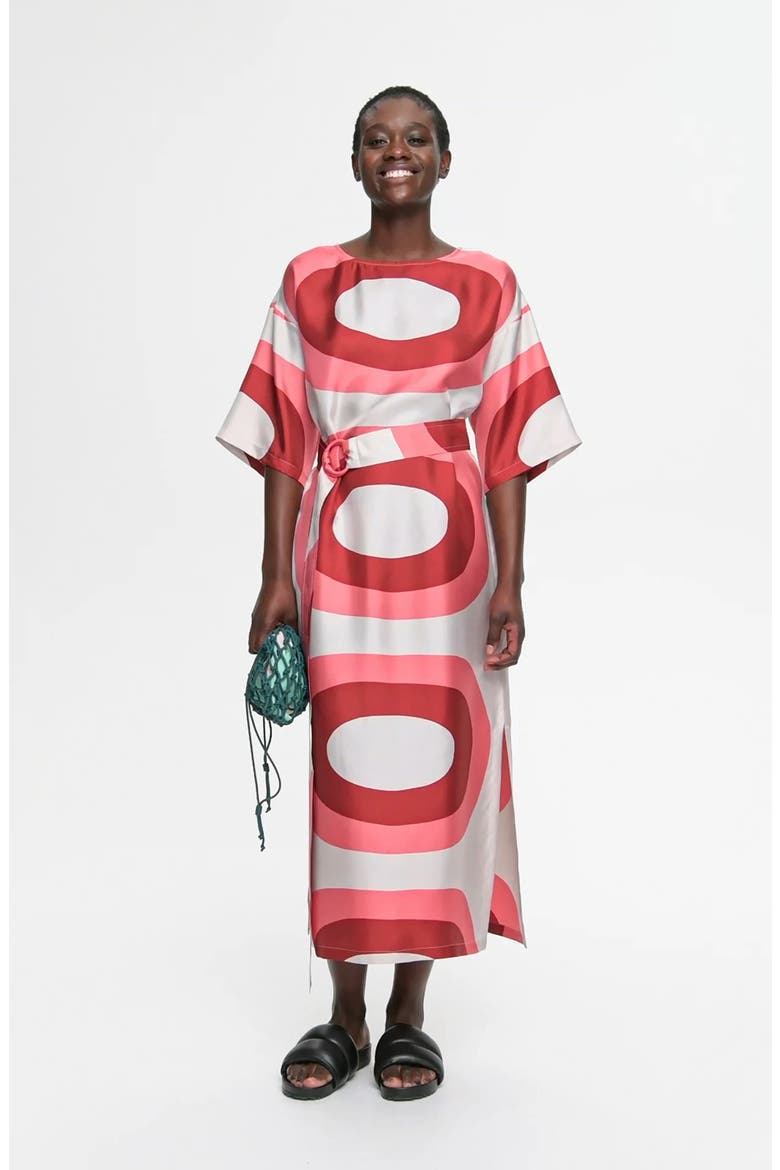 Himmea Melooni Silk Dress, Alternate, color, RED, PINK, BEIGE