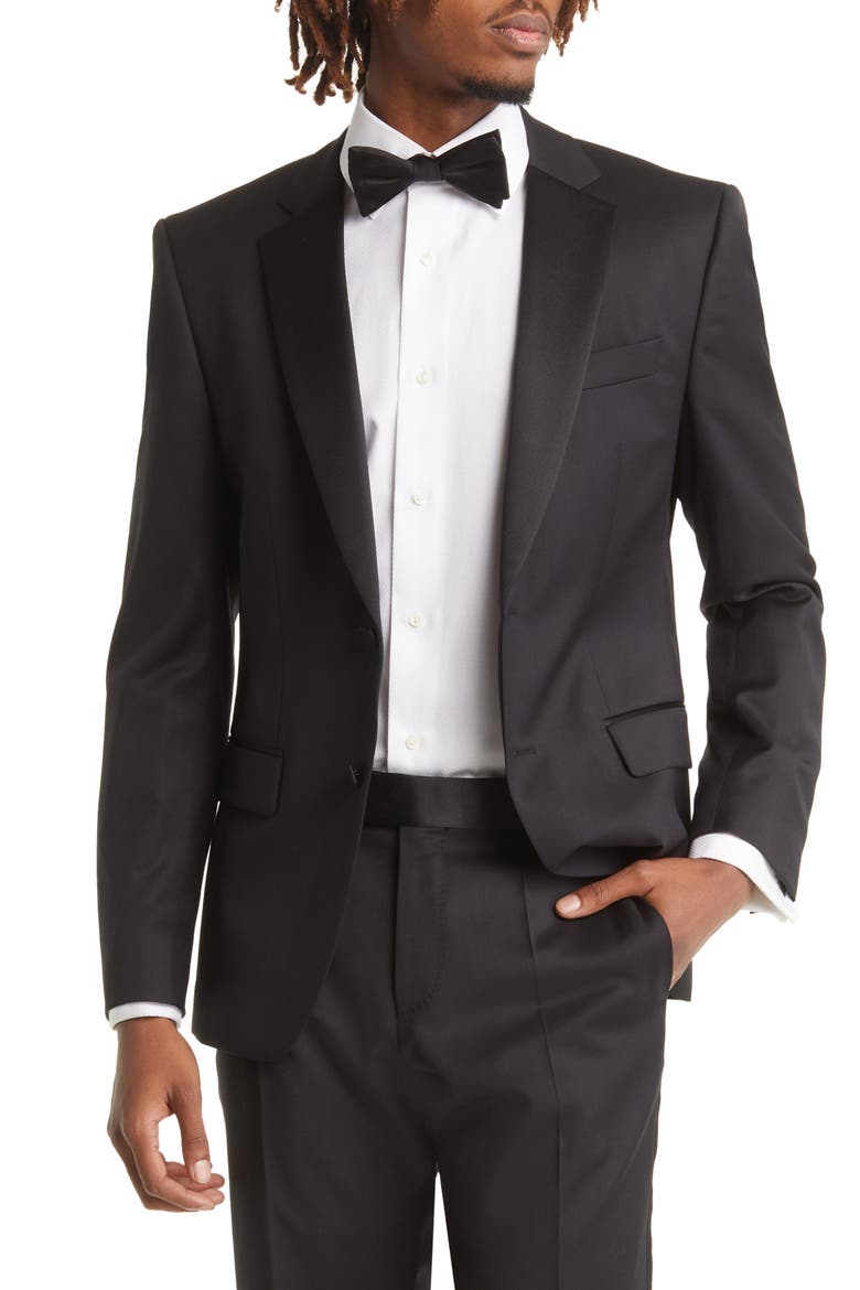 Huge Slim Fit Black Wool Tuxedo, Alternate, color, BLACK