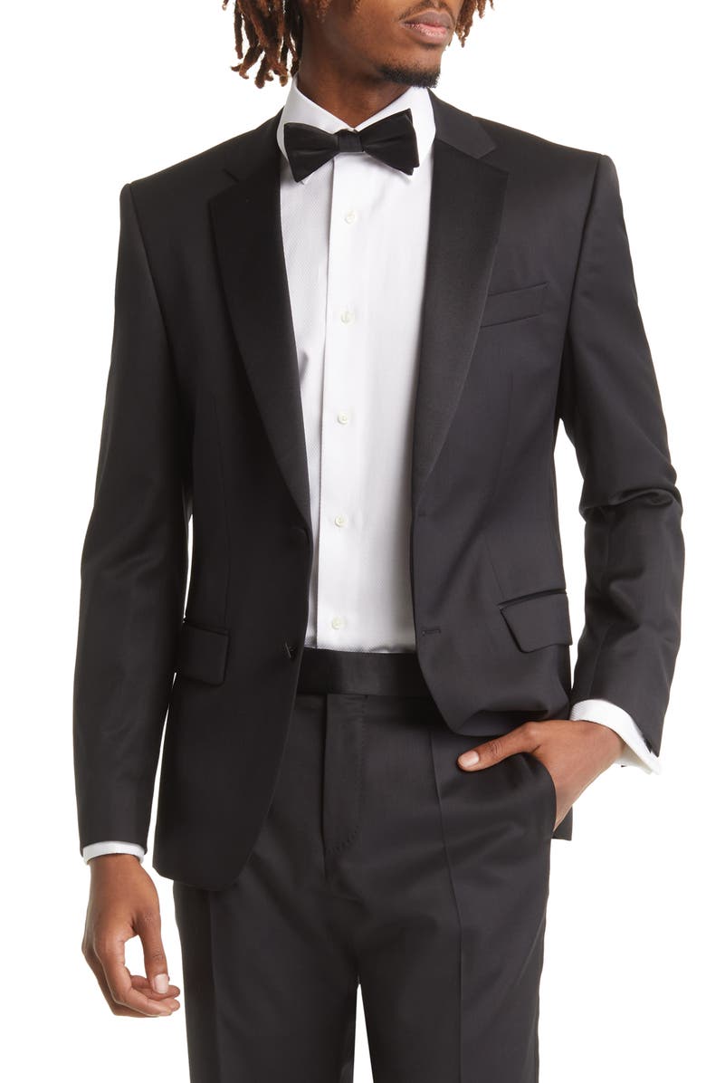 BOSS Huge Slim Fit Black Wool Tuxedo, Alternate, color, Black