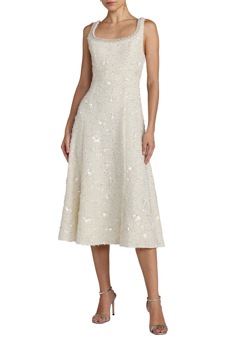 cream tinsel boucle midi dress Self-Portrait Tinsel Boucl Midi Dress in White