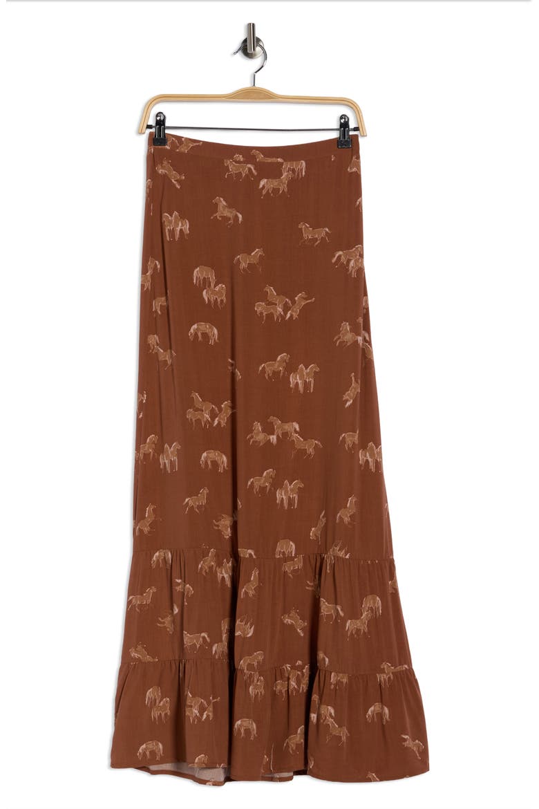 Horse Print Flounce Maxi Skirt, Alternate, color, CHOCOLATE