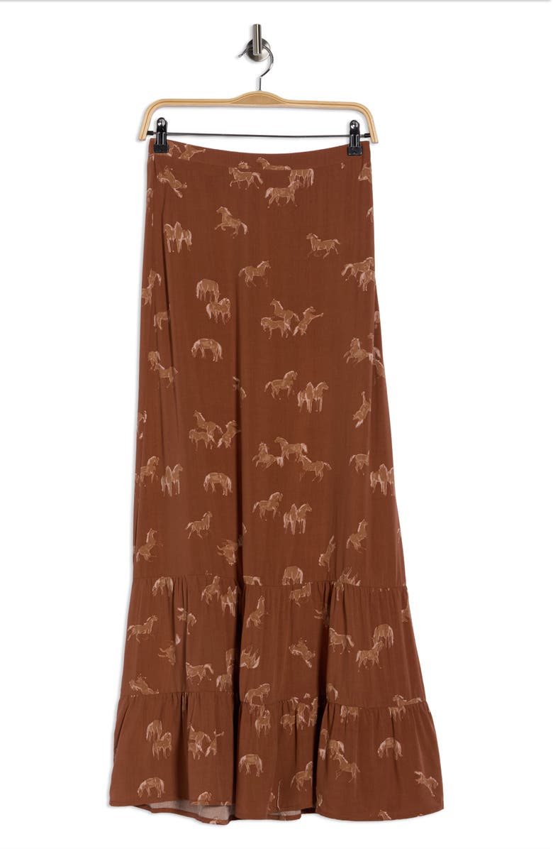 DR2 by Daniel Rainn Horse Print Flounce Maxi Skirt, Alternate, color, Chocolate