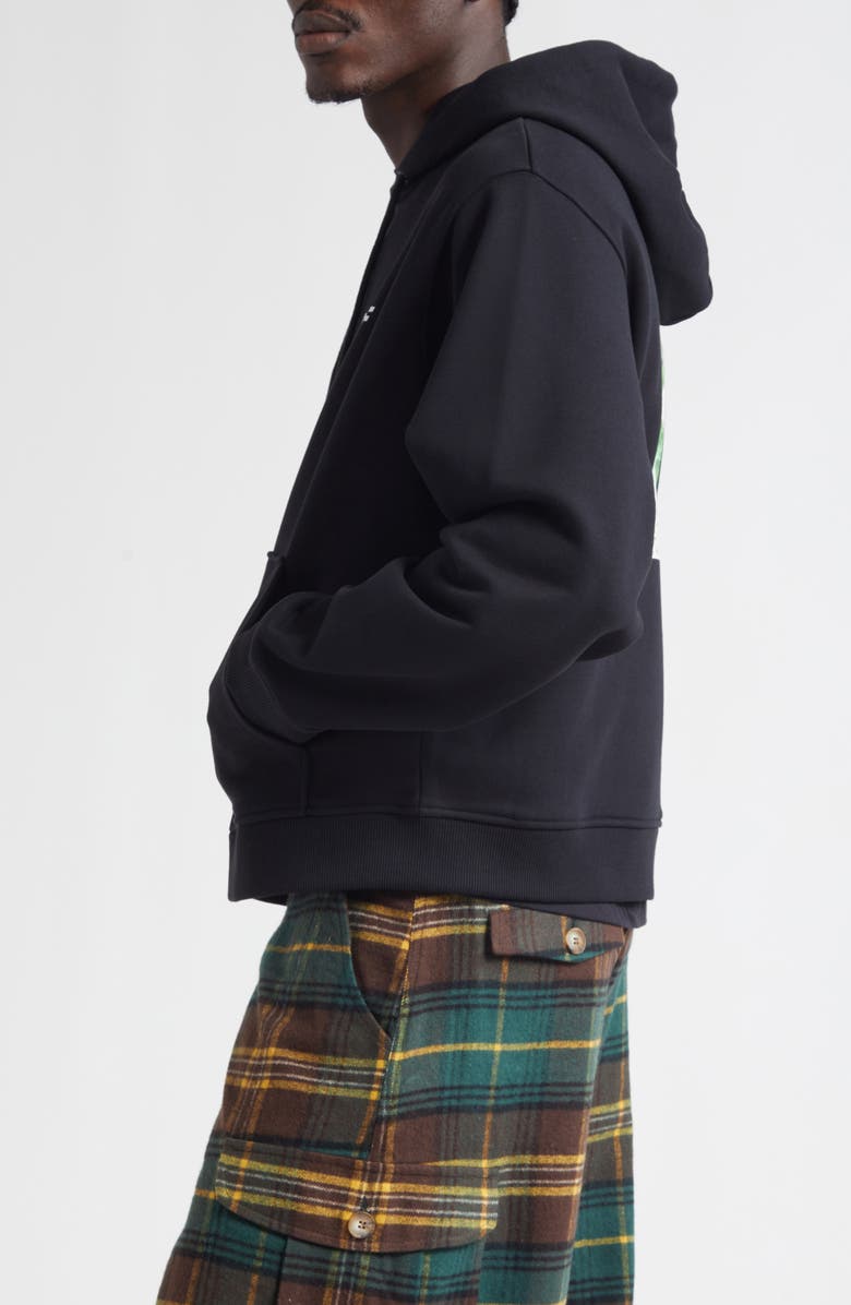 Sky High Farm Workwear Gender Inclusive Flower Logo Regenerative Cotton Graphic Hoodie, Alternate, color, Black