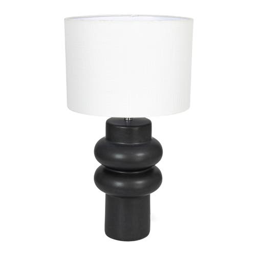 Storied Home Stoneware Table Lamp With Linen Shade, Swivel Neck And Inline Switch, Black In Black