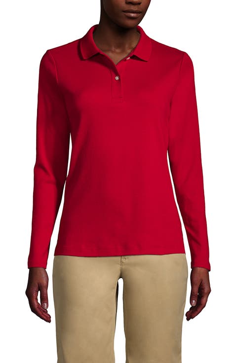 School Uniform  Long Sleeve Feminine Fit Interlock Polo Shirt