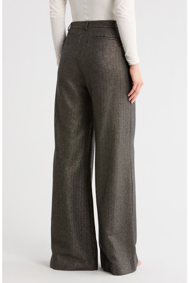 Pilar Metallic Herringbone Wool Blend Wide Leg Pants, Alternate, color, GREY/ GOLD