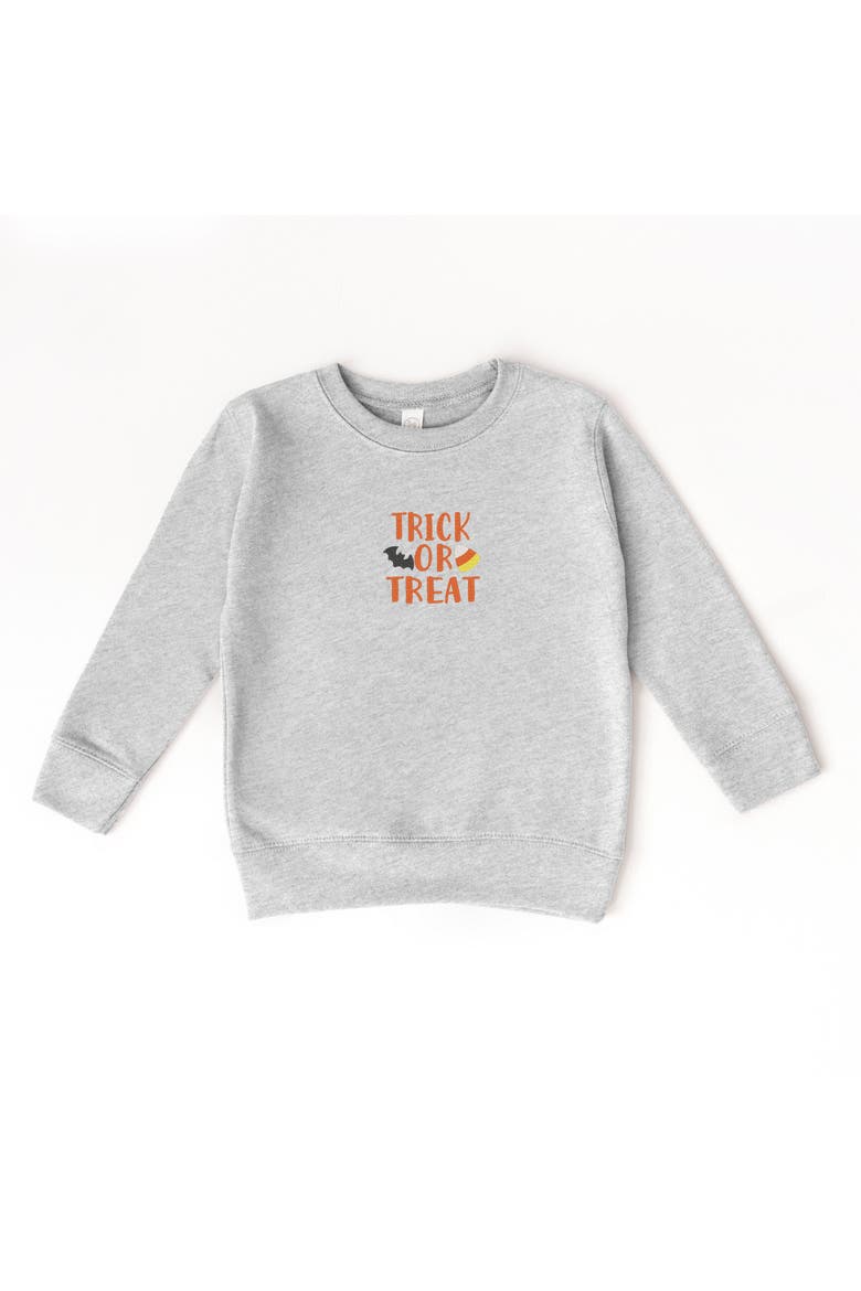 Embroidered Candy Corn Trick or Treat Toddler Graphic Sweatshirt, Main, color, Heather Grey