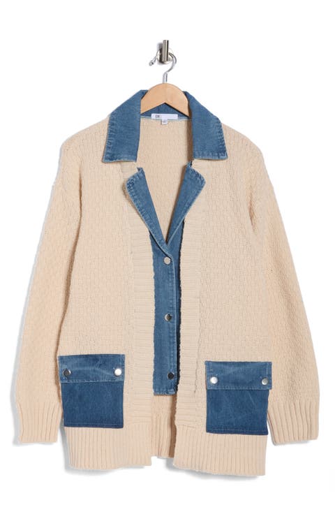 Oversize Denim Trim Cardigan